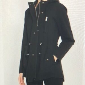 Ambiance Womens Black Hooded Utility Anorak Jacket Size Small Drawstring Waist